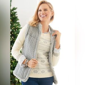 Talbots Wool Blend Cable knit Sweater Vest Faux Fur Metallic  Lining SZ SP